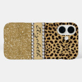 ヒョウのスポット ゴールド グリッター ラインストーン Case-Mate iPhoneケース (裏面 (横))