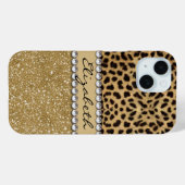 ヒョウのスポット ゴールド グリッター ラインストーン Case-Mate iPhoneケース (裏面 (横))