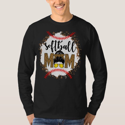 ヒョウのソフトボール母の人生めちゃくちゃなBun髪の眼鏡M Tシャツ (正面)