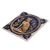 ヒョウのチーズ&フラワーダークブルーアンティーク タイル (側面)