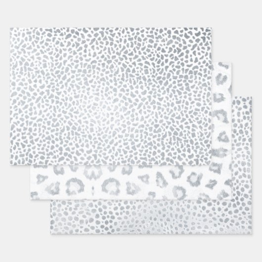 ヒョウのチータタイガーアニマルプリントメタリックシルバー 箔ラッピングペーパーシート (セット)