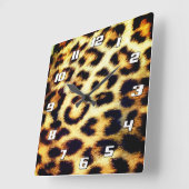 ヒョウのチータフェイクープリントファーと数字 スクエア壁時計 (傾斜)