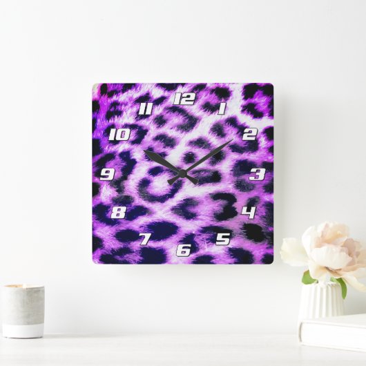 ヒョウのチータフェイクープリントフピンクと数字 スクエア壁時計 (ホーム)
