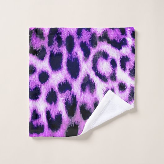 ヒョウのチータプリントフェイクファーピンク バスタオルセット (ウォッシュタオル)