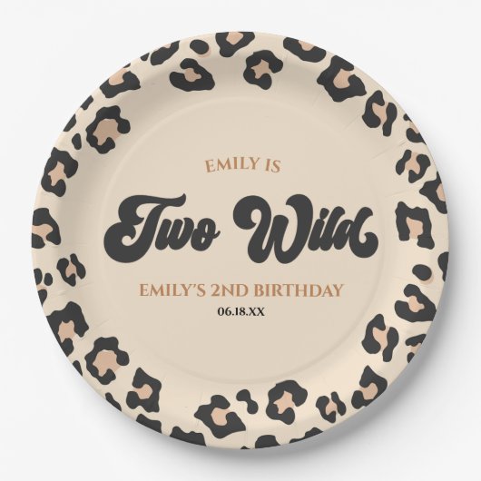 ヒョウのチータプリント2野生2番目の誕生日パーティー ペーパープレート (正面)