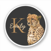 ヒョウのチータープリントモノグラムイニシャル名 シール (正面)