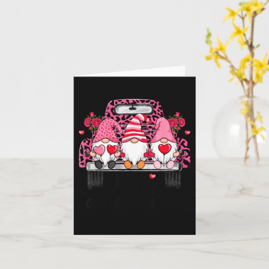 ヒョウのトラックと３人の小人のハッピー バレンタインデー カード (黄色い花)