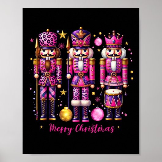 ヒョウのナツクラッカーピンクのクリスマス2024クリスマスパジャマ ポスター (正面)