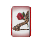 ヒョウのハイヒール及び赤いバラ バスマット (正面縦)