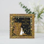 ヒョウのハイヒール金ゴールドブラックコルセットバースデーパーティー 招待状 (スタンド正面)