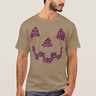 ヒョウのハロウィーンカボチャ顔乳がん認識 Tシャツ