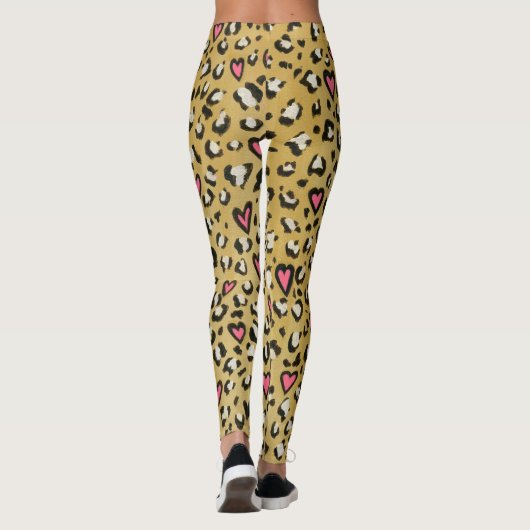 ヒョウのハート/ヒョウのアニマルプリントのピンクのハート レギンス (裏面)