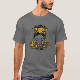 ヒョウのバスケットボールママMessy BunマママバスケPl Tシャツ