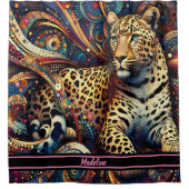 ヒョウのパルス:ジャングルデ鮮やかィライト シャワーカーテン (正面)