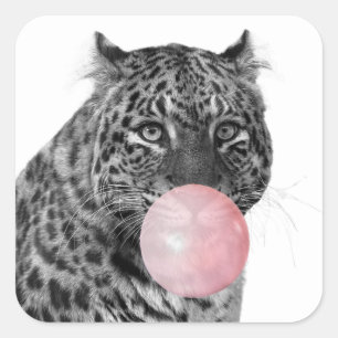 ヒョウのヒョウ猫バブルガムブラックピンクホワイト スクエアシール