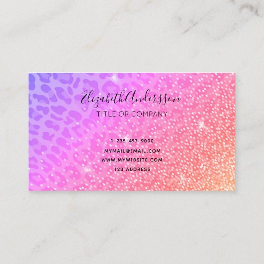 ヒョウのピンクの紫のグリッターは黄金を滴らせる 名刺 (裏面)