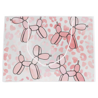 ヒョウのピンクの風船犬 ラージペーパーバッグ