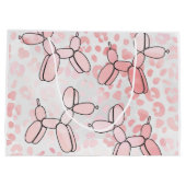 ヒョウのピンクの風船犬 ラージペーパーバッグ (裏面)