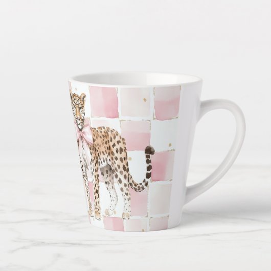 ヒョウのピンクボウスクウェア カフェラテマグ (右)
