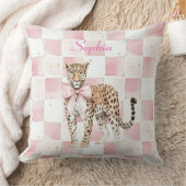 ヒョウのピンクボウスクウェア クッション (ブランケット)