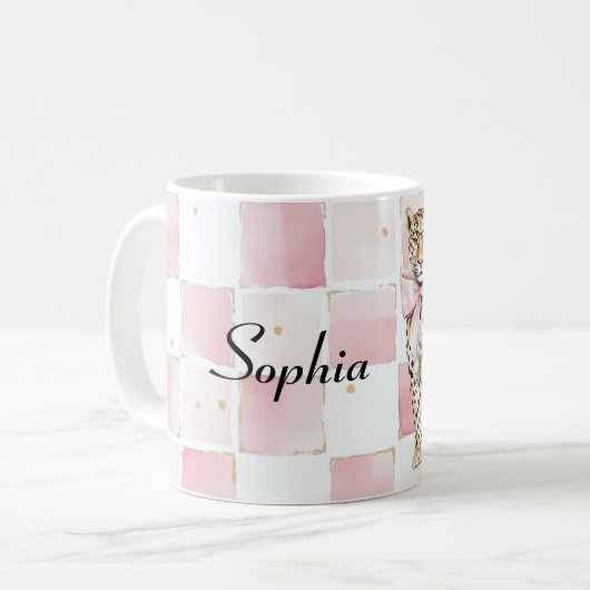 ヒョウのピンクボウスクウェア コーヒーマグカップ (正面左)