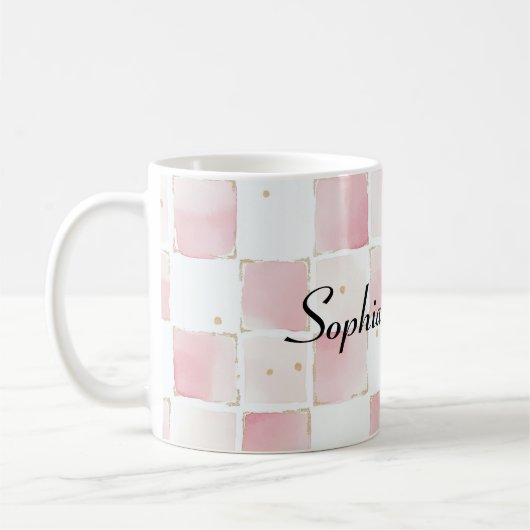 ヒョウのピンクボウスクウェア コーヒーマグカップ (左)