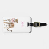 ヒョウのピンクボウ ラゲッジタグ (正面横)