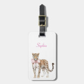 ヒョウのピンクボウ ラゲッジタグ (正面縦)