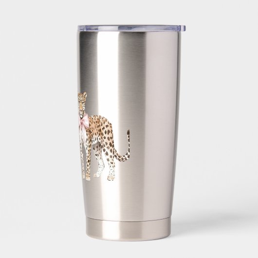 ヒョウのピンクボウ 保温保冷タンブラー (左面)
