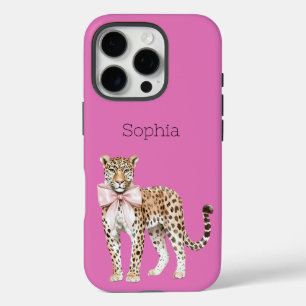ヒョウのピンクボウ iPhone 16 PROケース