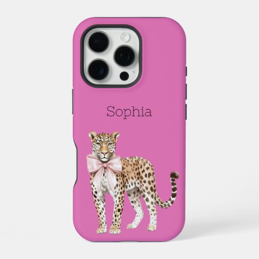 ヒョウのピンクボウ iPhoneケース (裏面)