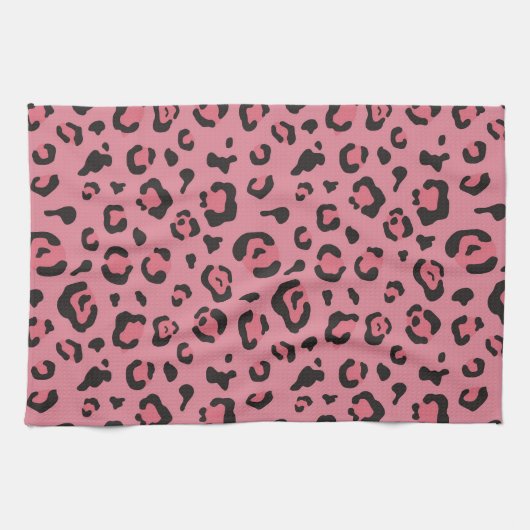 ヒョウのピンク動物のイラストレーション キッチンタオル (横)