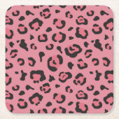 ヒョウのピンク動物のイラストレーション スクエアペーパーコースター (正面)