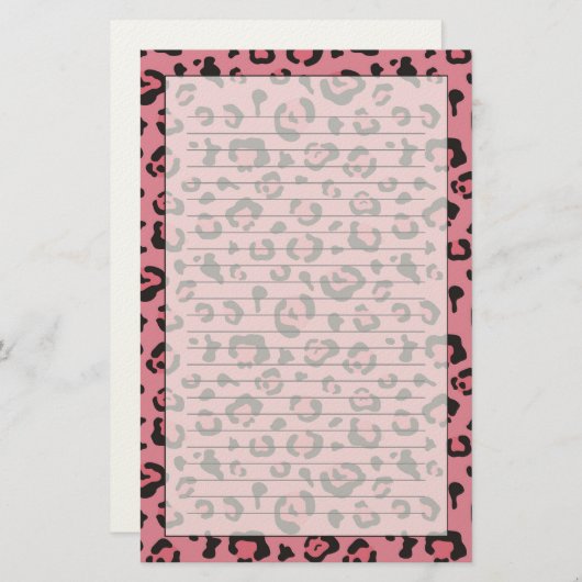 ヒョウのピンク動物のイラストレーション 便箋 (正面/裏面)