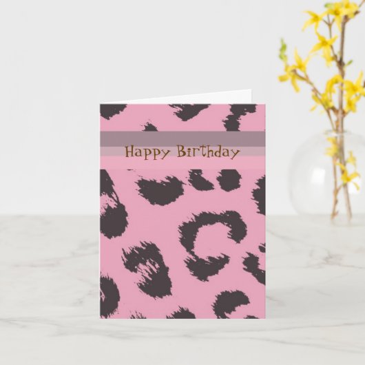 ヒョウのファーパターン誕生日 カード (黄色い花)