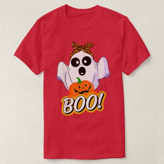ヒョウのブー幽霊ウィッチー秋ハロウィーンの衣装 Tシャツ (デザイン正面)