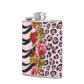 ヒョウのプリントおよびシマウマのバラはピンクで縞で飾ります フラスク (左)