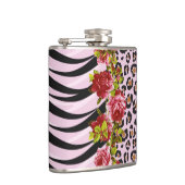 ヒョウのプリントおよびシマウマのバラはピンクで縞で飾ります フラスク (右)