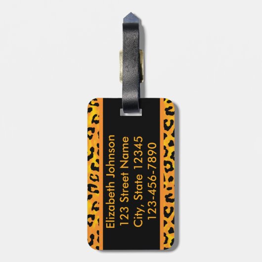 ヒョウのプリントおよび足のパーソナライズな住所 ラゲッジタグ (裏面縦)