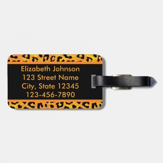 ヒョウのプリントおよび足のパーソナライズな住所 ラゲッジタグ (裏面横)