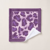ヒョウのプリントとモノグラムを紫のトーンで バスタオルセット (ウォッシュタオル)