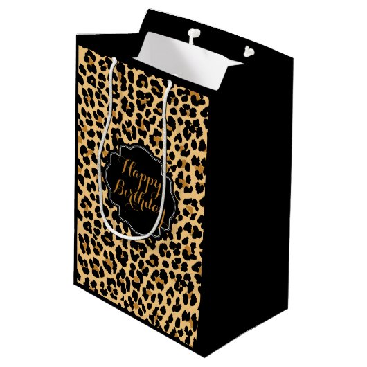 ヒョウのプリントのハッピーバースデーのギフトバッグ ミディアムペーパーバッグ (裏面アングル)