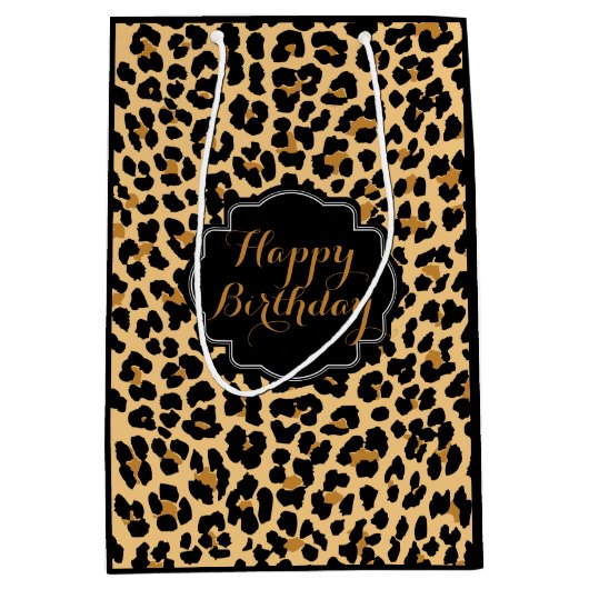 ヒョウのプリントのハッピーバースデーのギフトバッグ ミディアムペーパーバッグ (正面)