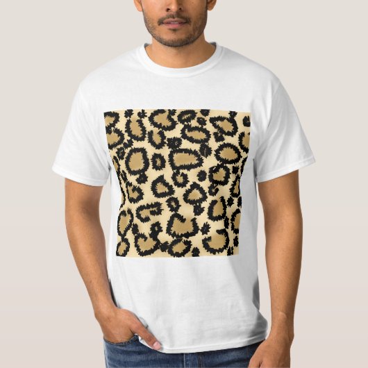 ヒョウのプリントのパターン、ブラウンおよび黒 Tシャツ (正面)