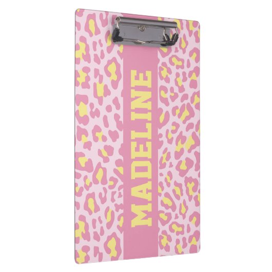 ヒョウのプリントのピンクおよび黄色くカスタムなクリップボード クリップボード (右)
