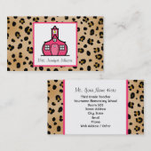 ヒョウのプリントのピンクの校舎の先生 名刺 (正面/裏面)