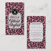 ヒョウのプリントのピンクの美容師のアポイントメントカード 予約カード (正面/裏面)