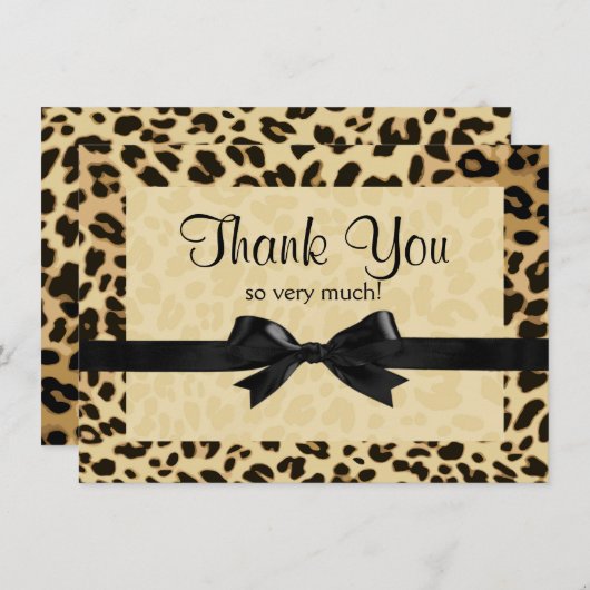 ヒョウのプリントの弓はノート感謝していしています サンキューカード (正面/裏面)