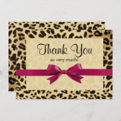 ヒョウのプリントの明るいピンクの弓はノート感謝していしています サンキューカード (正面/裏面)