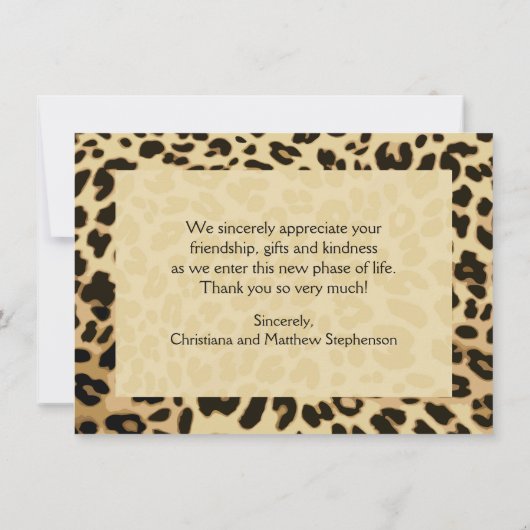 ヒョウのプリントの明るいピンクの弓はノート感謝していしています サンキューカード (裏面)